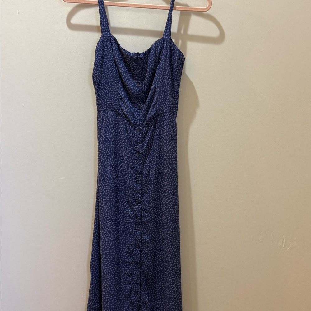 Reformation Navy Midi Dress with Spaghetti Straps